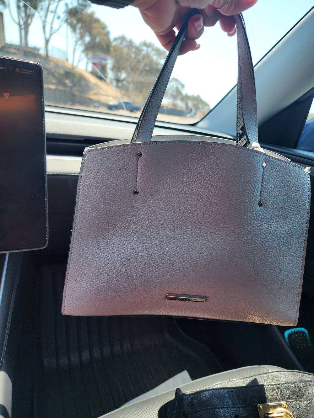 Anne Klein Light Gray Pebbled Leather Tote